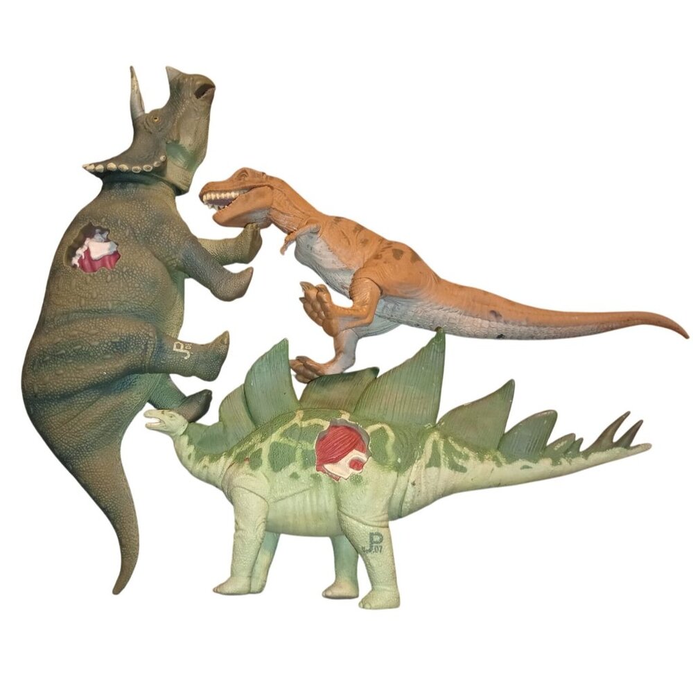 1990s Jurassic ParK 3pc T-Rex JP06 Stegosaurus JP07 Triceratops JP08 Vintage W/O